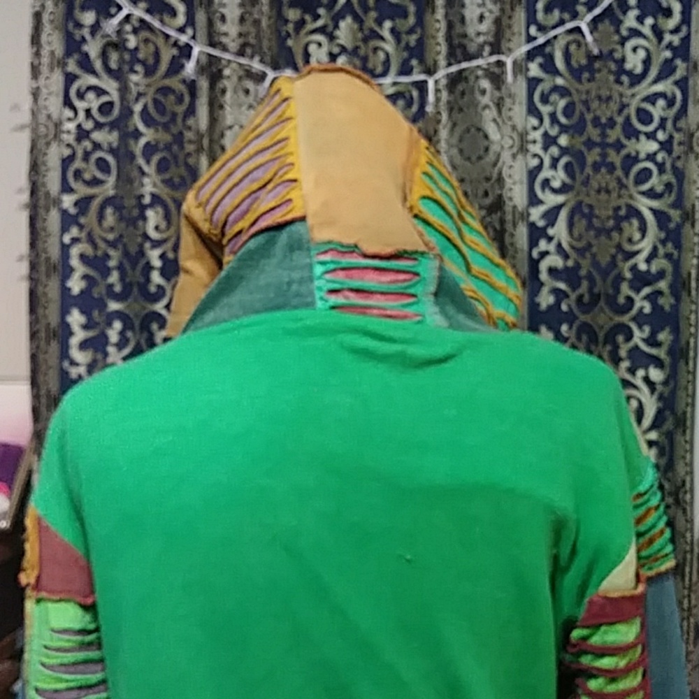 VINTAGE Boho Cutout Hooded Soft Lined Jacket Coat Women's Large Hippie G… - Picture 8 of 8